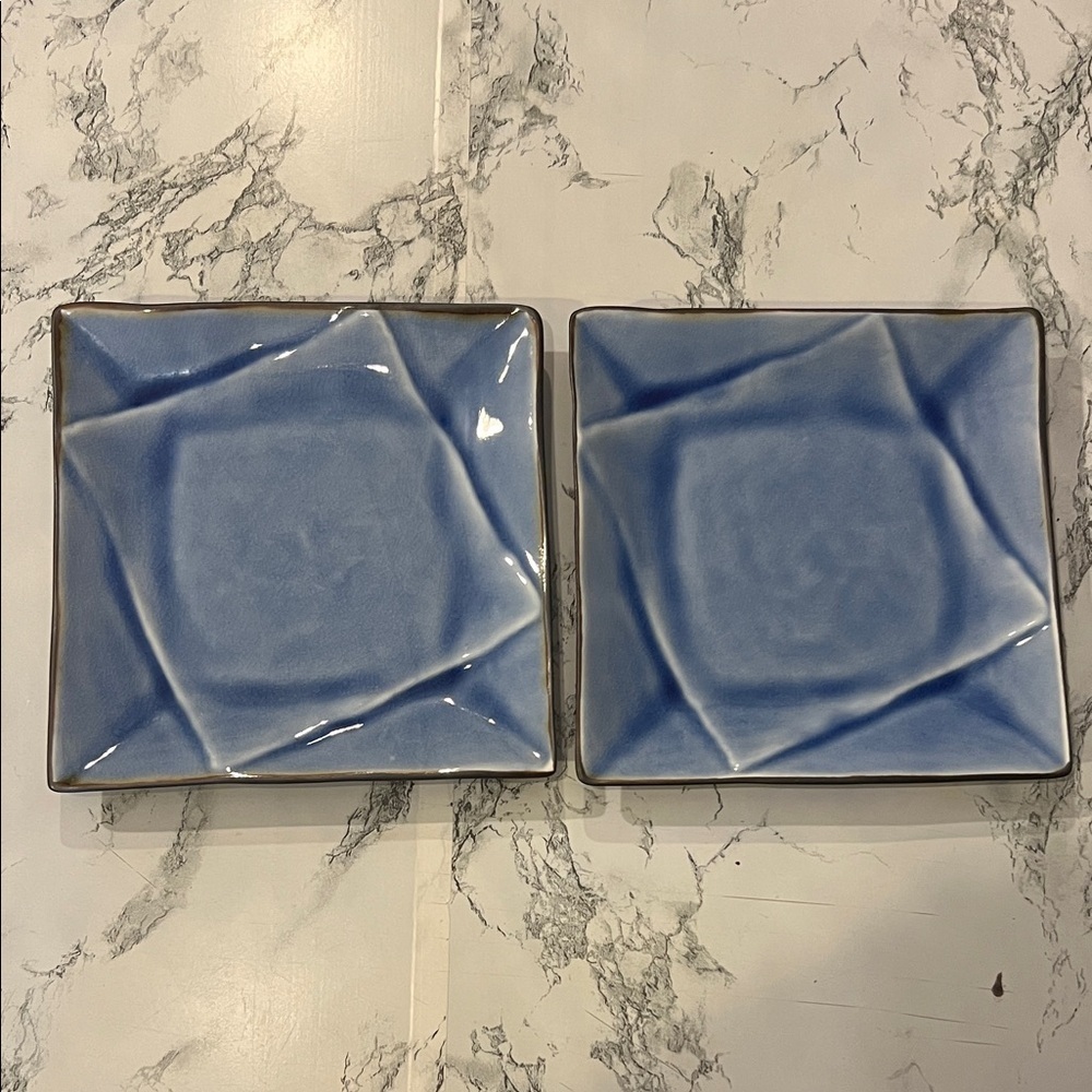 Pier One Set of Two Blue Crackle Square Sushi Plates